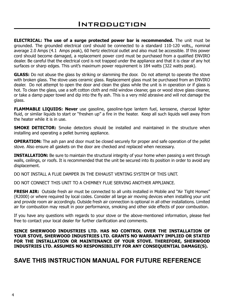 Introduction, Save this instruction manual for future reference | Enviro C-10985 User Manual | Page 4 / 31