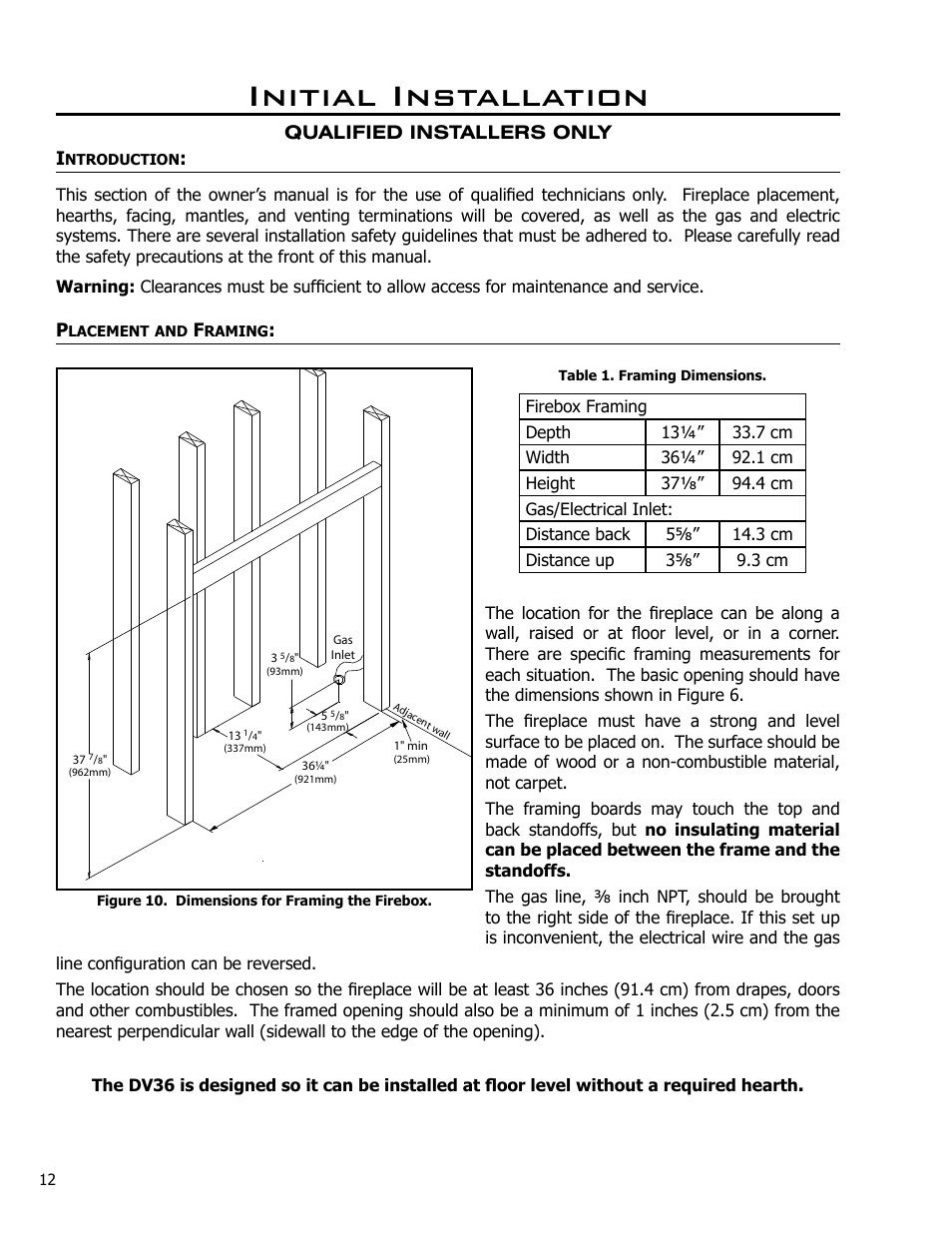 Initial installation, Introduction, Placement and framing | Enviro C-10791 User Manual | Page 12 / 35