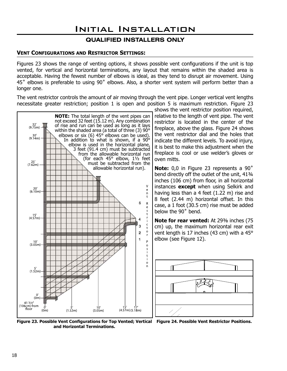 Vent configurations and restrictor settings, Initial installation | Enviro C-10791 User Manual | Page 18 / 35