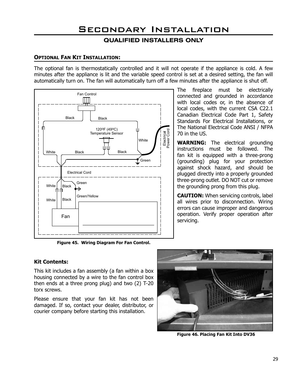 Optional fan kit installation, Secondary installation | Enviro C-10791 User Manual | Page 29 / 35