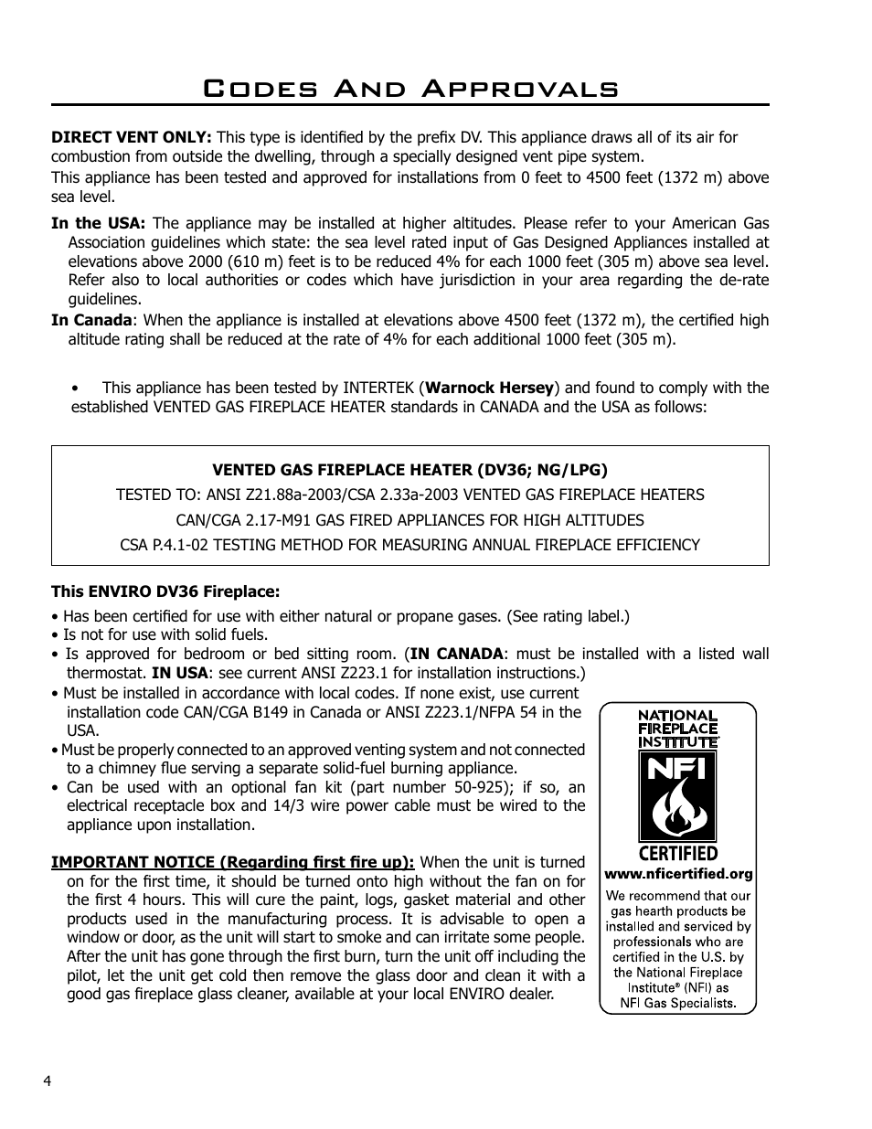 Codes and approvals | Enviro C-10791 User Manual | Page 4 / 35