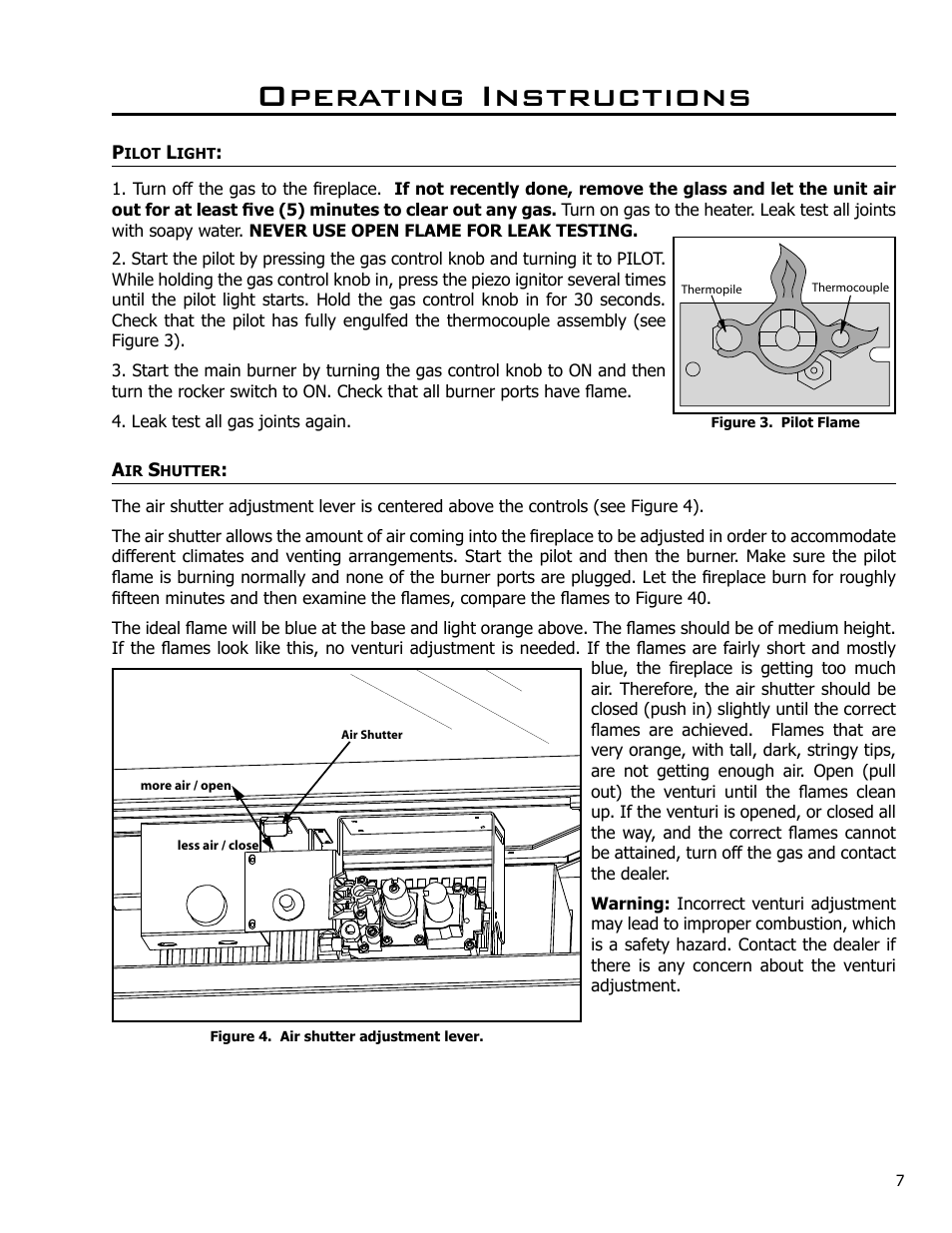 Pilot light, Air shutter, Operating instructions | Enviro C-10791 User Manual | Page 7 / 35