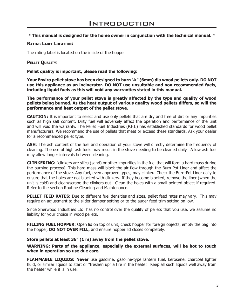 Introduction, Rating label location pellet quality | Enviro MAX 50-1531 User Manual | Page 3 / 16