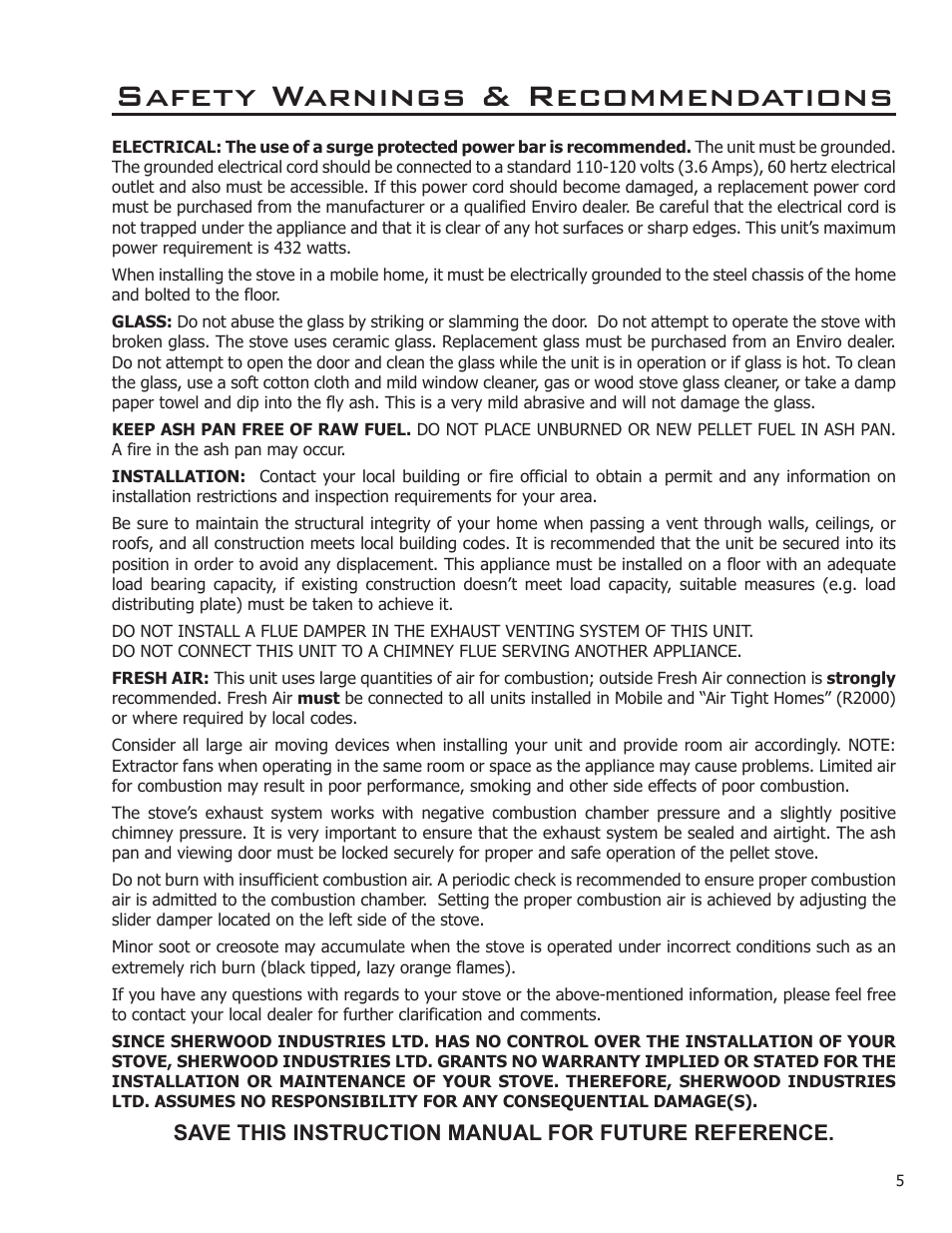 Safety warnings & recommendations, Save this instruction manual for future reference | Enviro MAX 50-1531 User Manual | Page 5 / 16