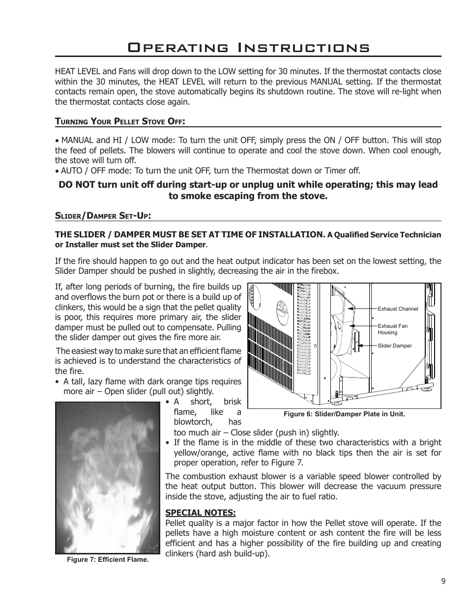 Turning your pellet stove off slider/damper set-up, Operating instructions | Enviro MAX 50-1531 User Manual | Page 9 / 16