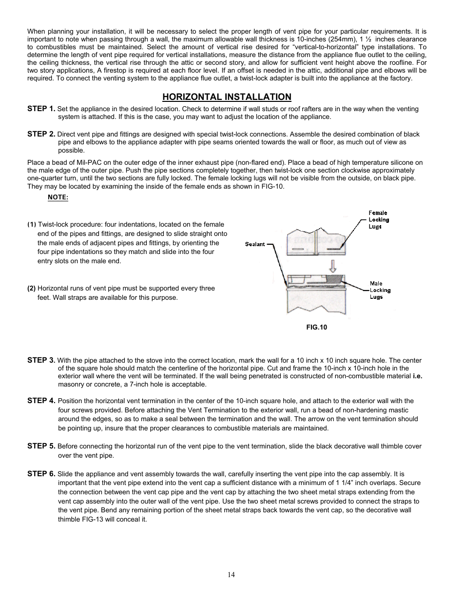 Horizontal installation | Enviro 828 DV.INS. User Manual | Page 14 / 25