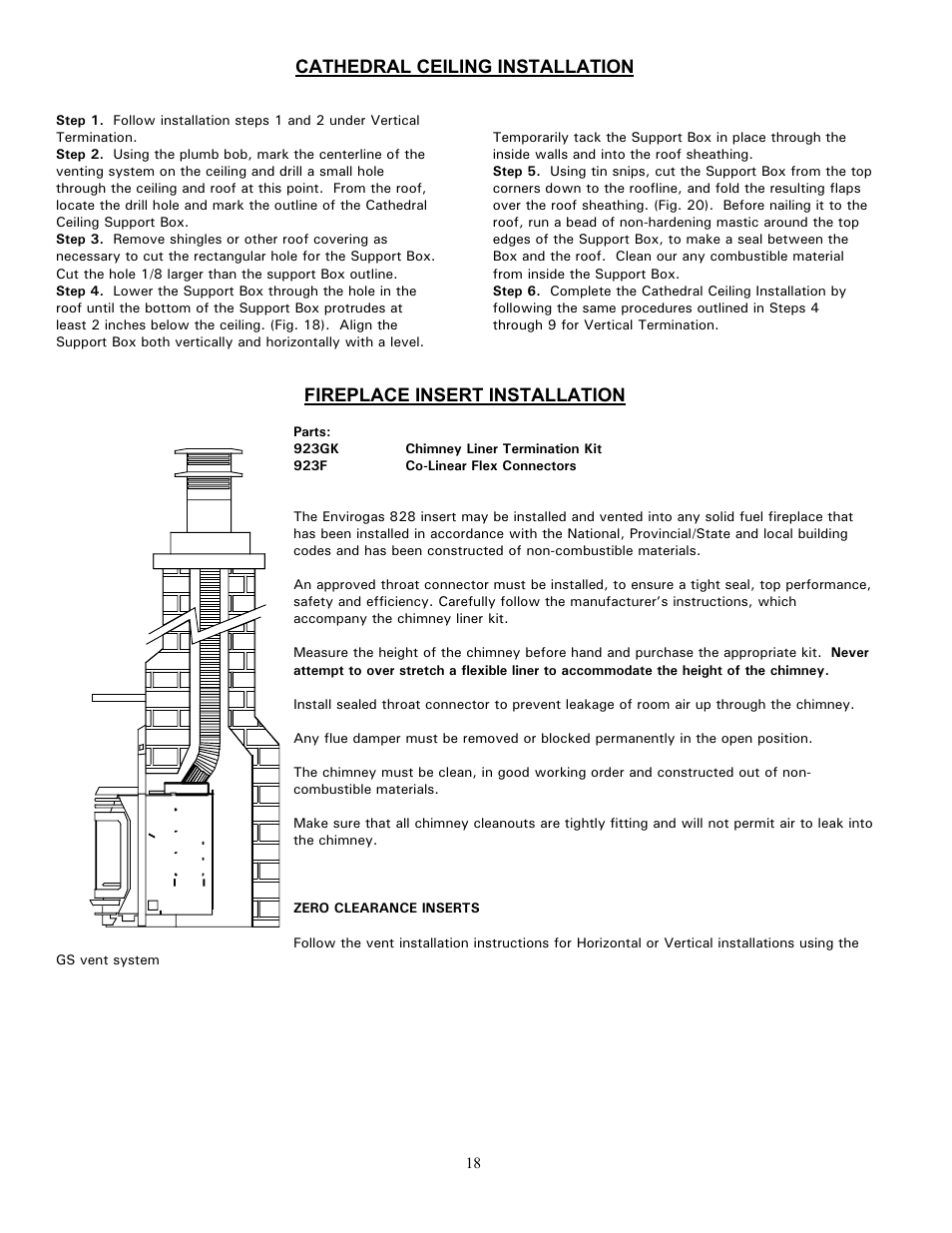 Fireplace insert installation, Cathedral ceiling installation | Enviro 828 DV.INS. User Manual | Page 18 / 25