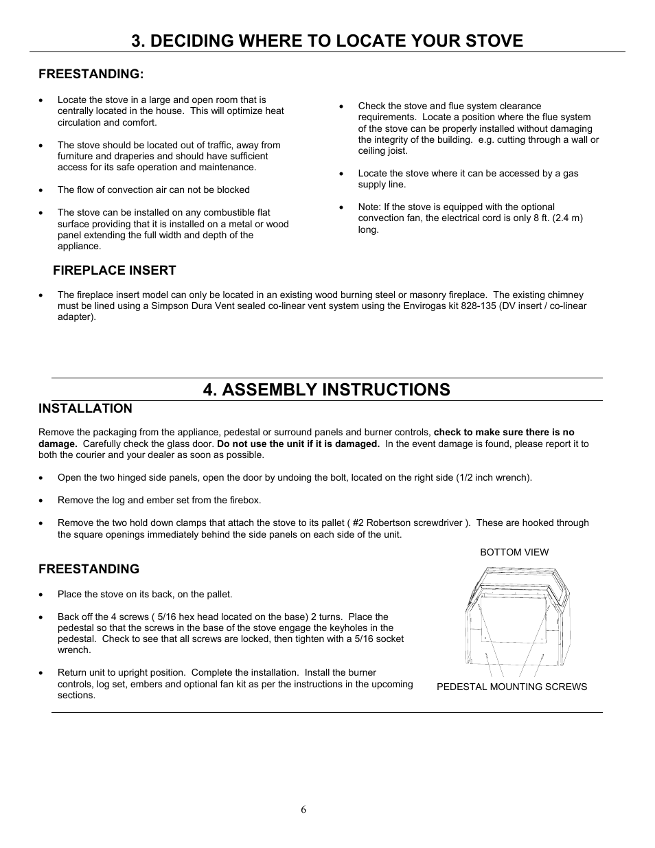 Installation, Freestanding, Deciding where to locate your stove | Assembly instructions | Enviro 828 DV.INS. User Manual | Page 6 / 25