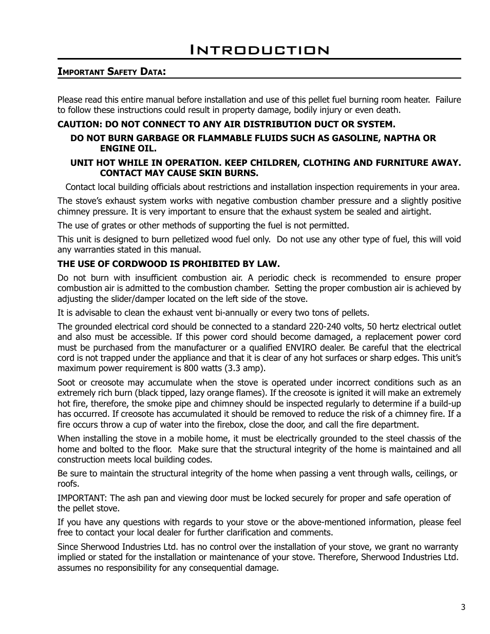 Introduction, Important safety data | Enviro EF THERMO 28 CE2005 User Manual | Page 3 / 15