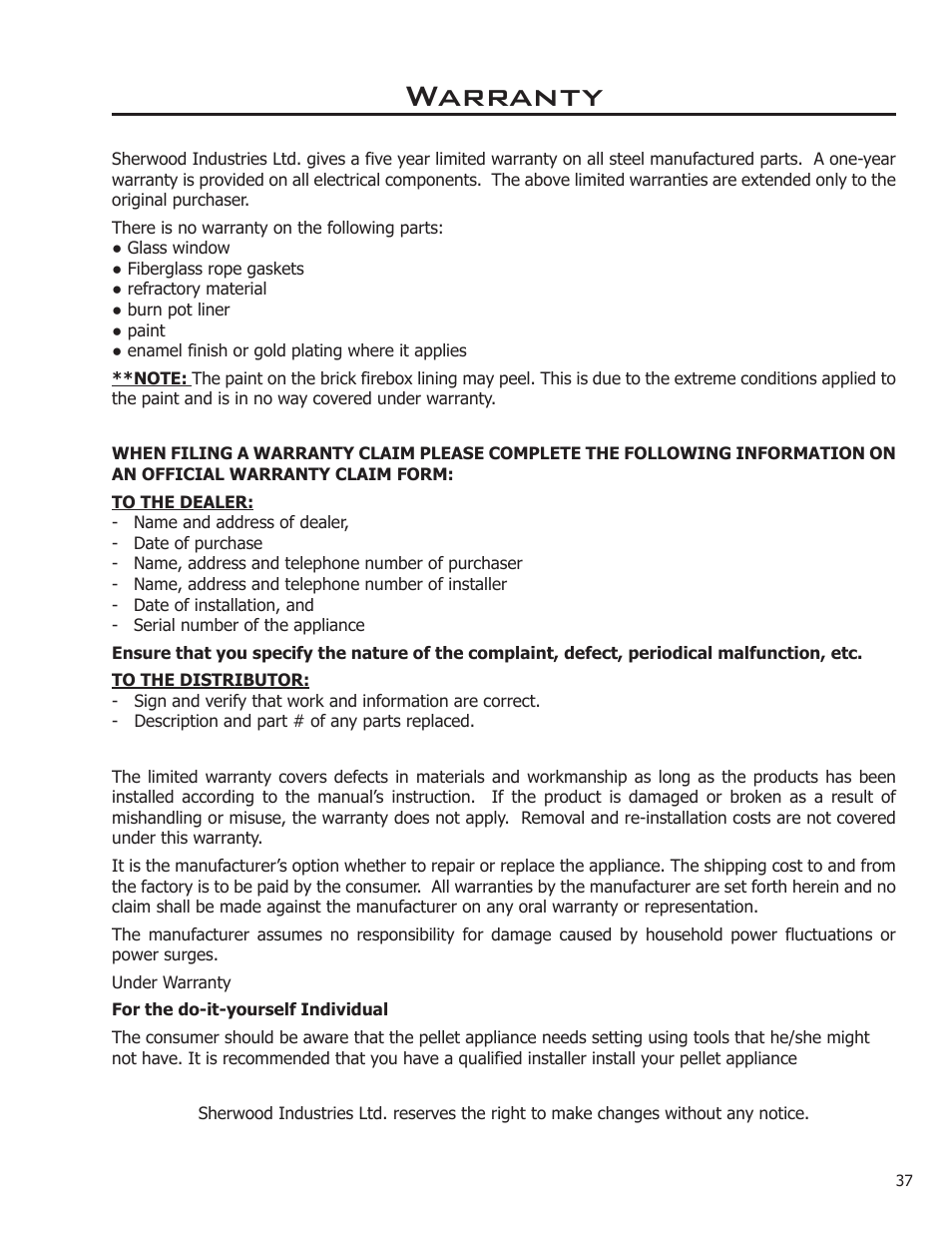 Warranty | Enviro EF3 User Manual | Page 37 / 38