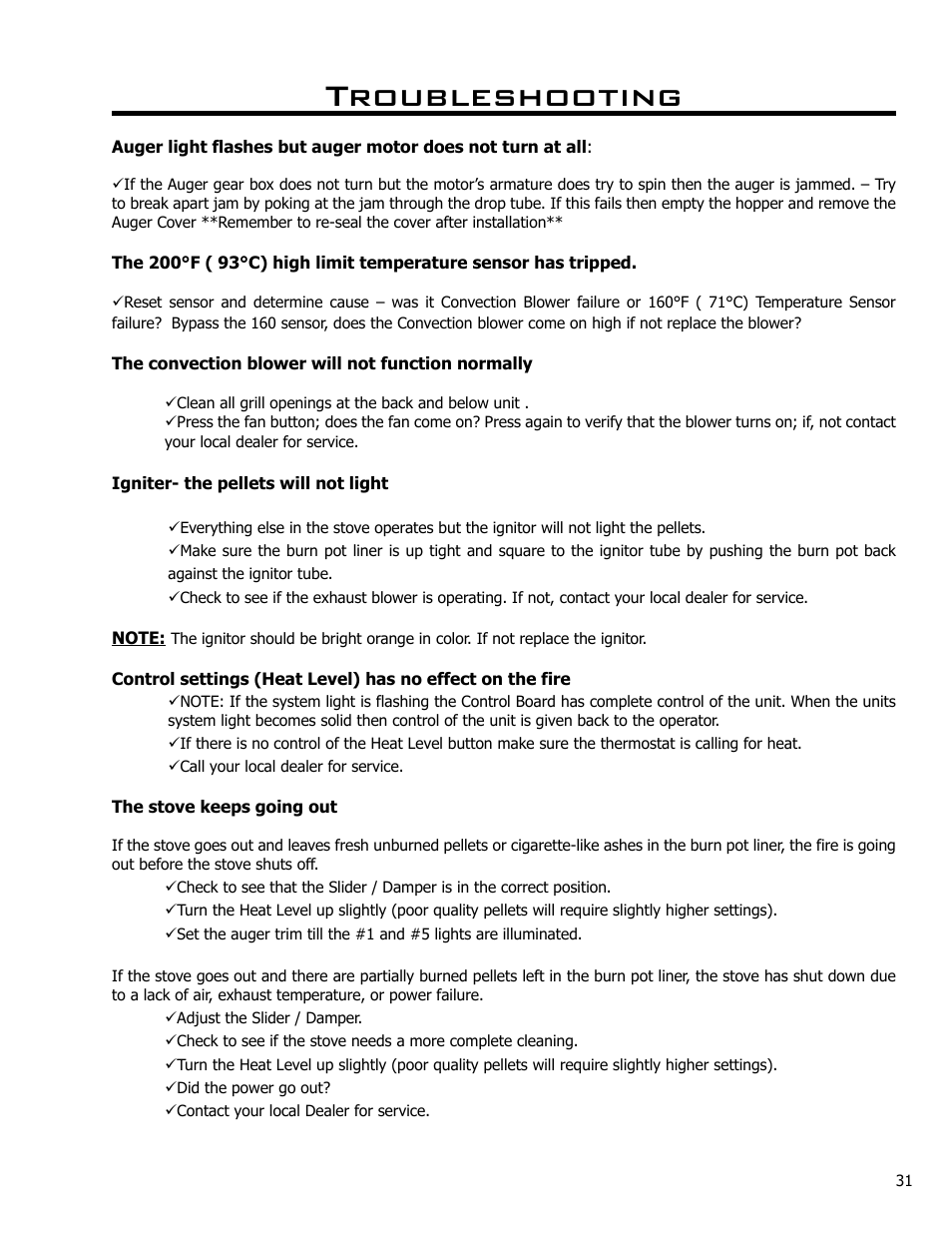 Troubleshooting | Enviro Meridian C-10135 User Manual | Page 31 / 38