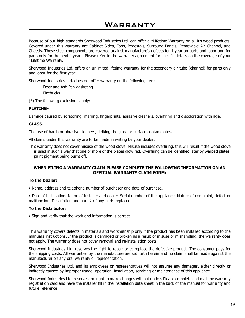 Warranty | Enviro 2100 User Manual | Page 19 / 20