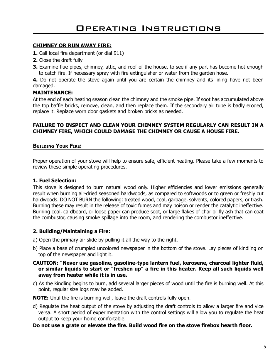 Building your fire, Operating instructions | Enviro 2100 User Manual | Page 5 / 20