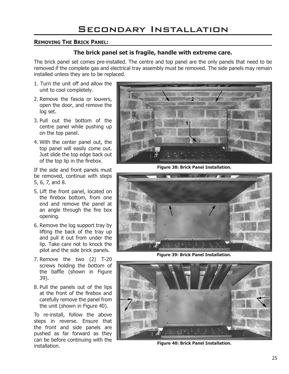 Removing the brick panel, Secondary installation | Enviro C-11212 User Manual | Page 25 / 35