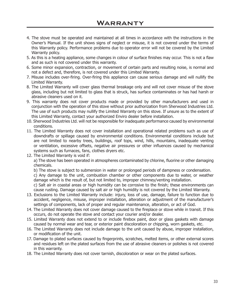 Warranty | Enviro C-11212 User Manual | Page 33 / 35