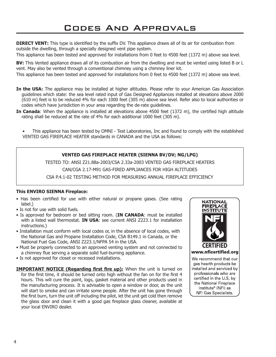 Codes and approvals | Enviro C-11212 User Manual | Page 4 / 35