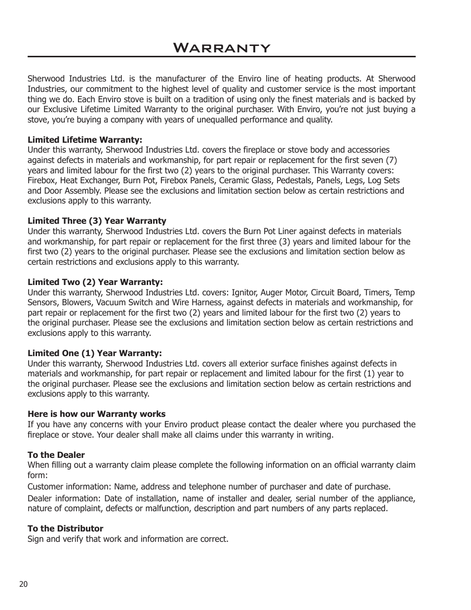 Warranty | Enviro 50-1386 User Manual | Page 20 / 23