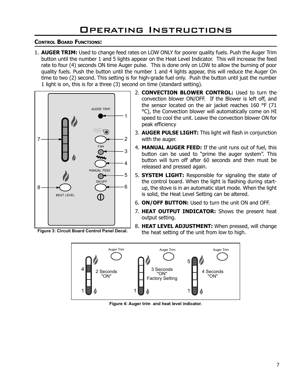 Operating instructions, Control board functions | Enviro MERIDIAN 50-830 User Manual | Page 7 / 14