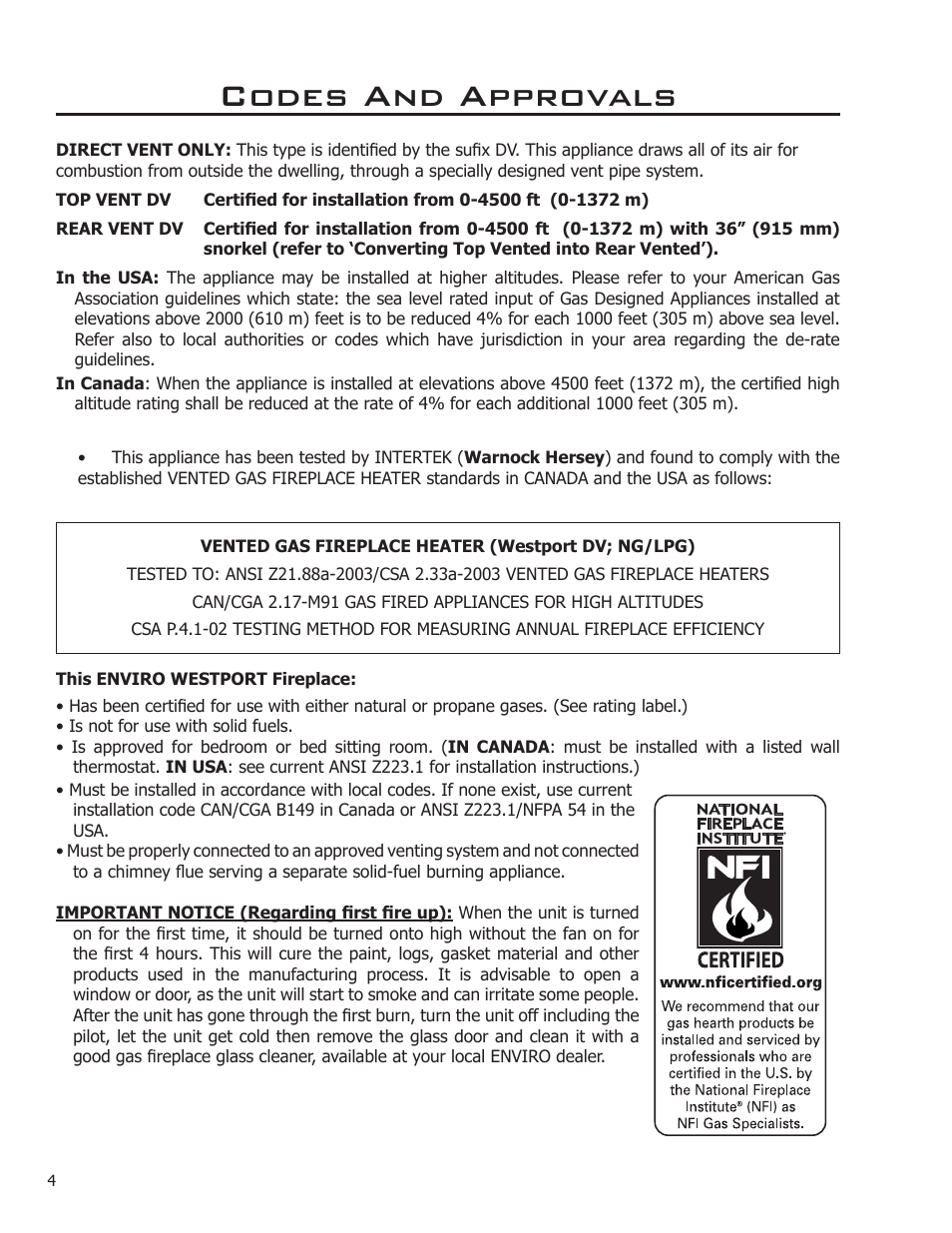 Codes and approvals | Enviro C-10914 User Manual | Page 4 / 46