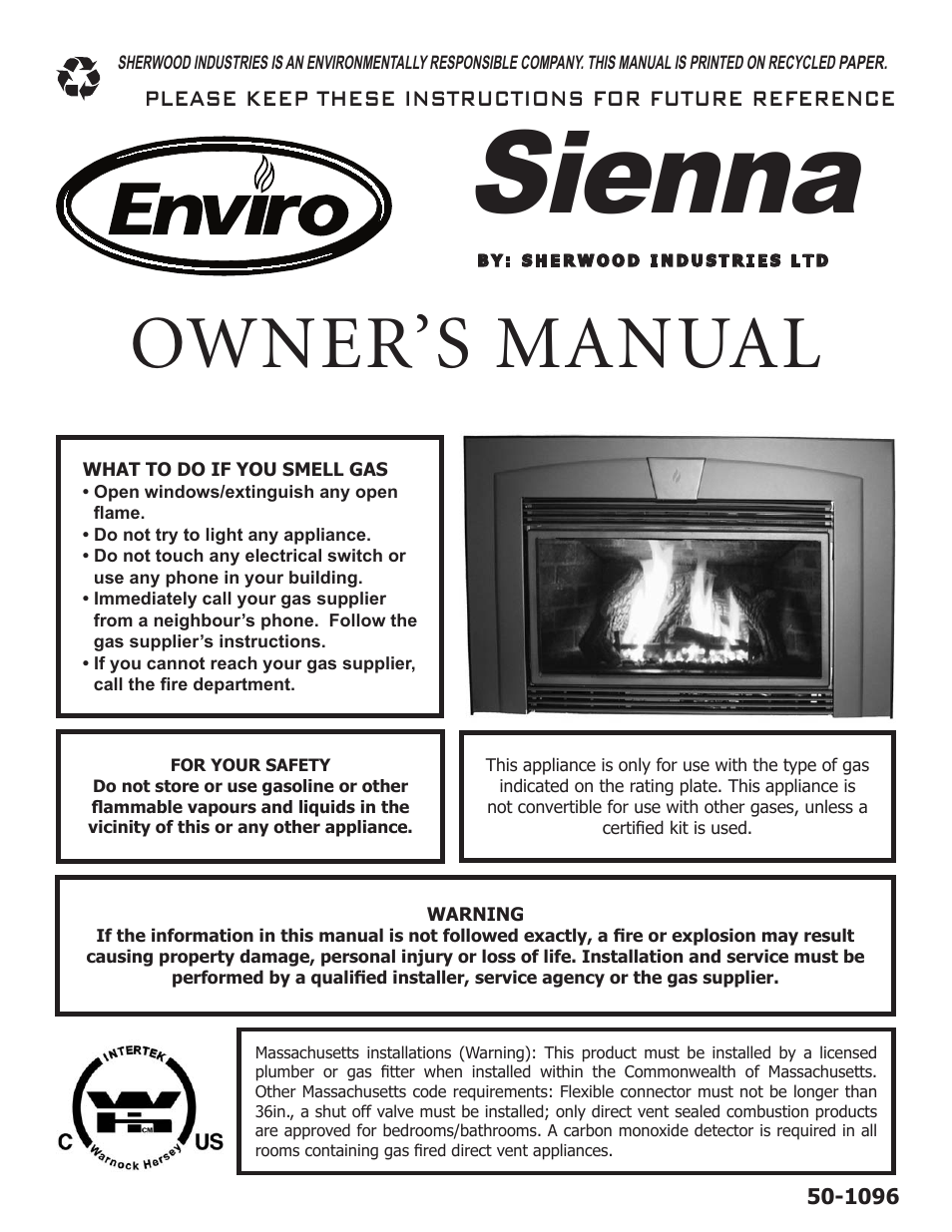 Enviro Sienna Indoor Gas Fireplace User Manual | 32 pages