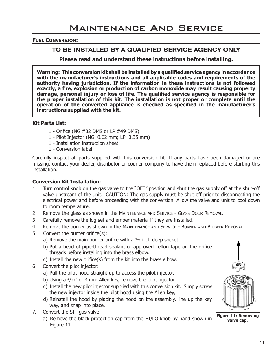 Maintenance and service | Enviro Sienna Indoor Gas Fireplace User Manual | Page 11 / 32