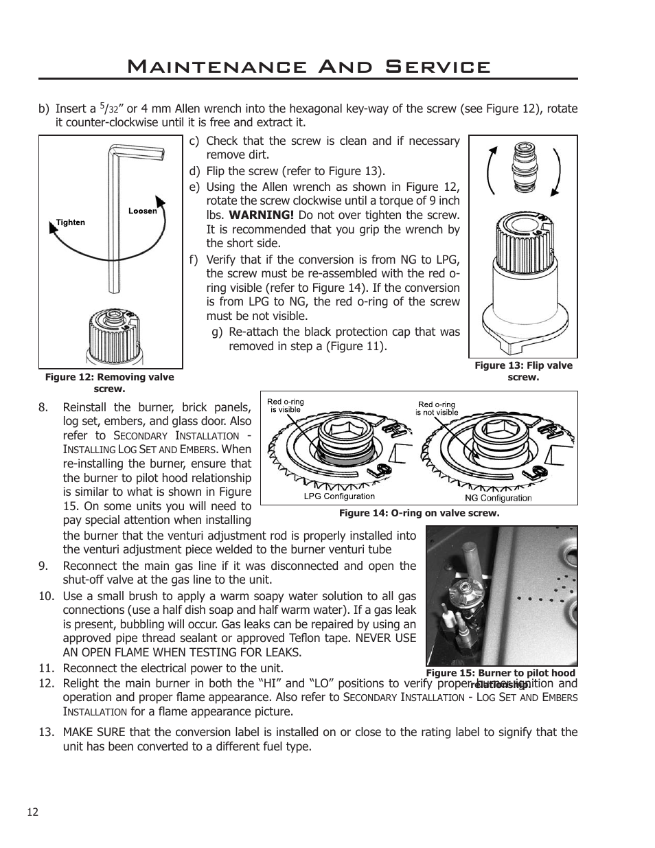 Maintenance and service | Enviro Sienna Indoor Gas Fireplace User Manual | Page 12 / 32