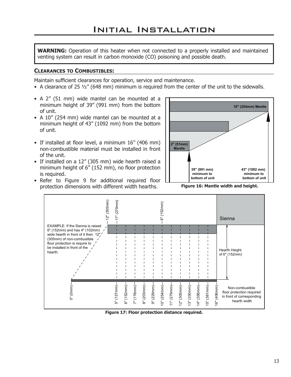 Initial installation | Enviro Sienna Indoor Gas Fireplace User Manual | Page 13 / 32