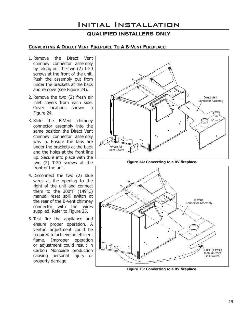 Initial installation | Enviro Sienna Indoor Gas Fireplace User Manual | Page 19 / 32