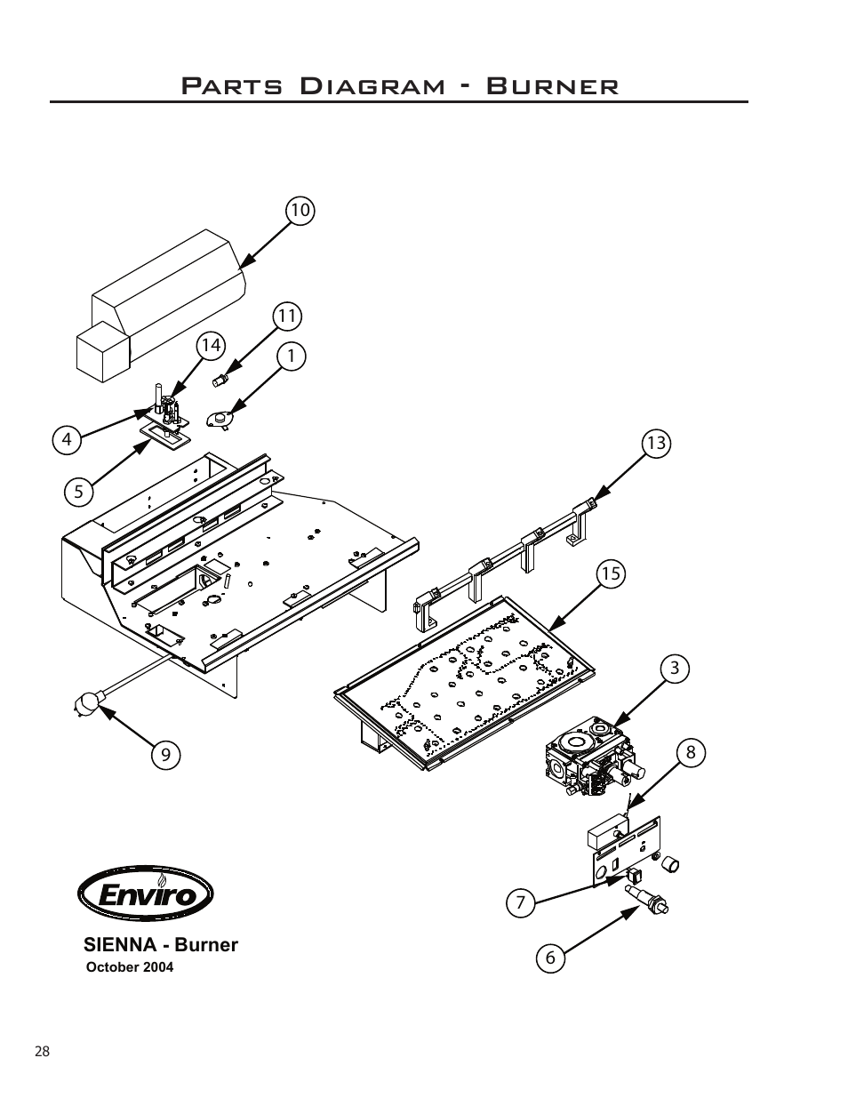 Parts diagram - burner | Enviro Sienna Indoor Gas Fireplace User Manual | Page 28 / 32