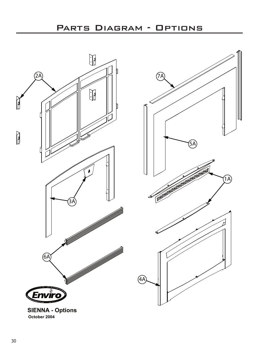 Parts diagram - options | Enviro Sienna Indoor Gas Fireplace User Manual | Page 30 / 32