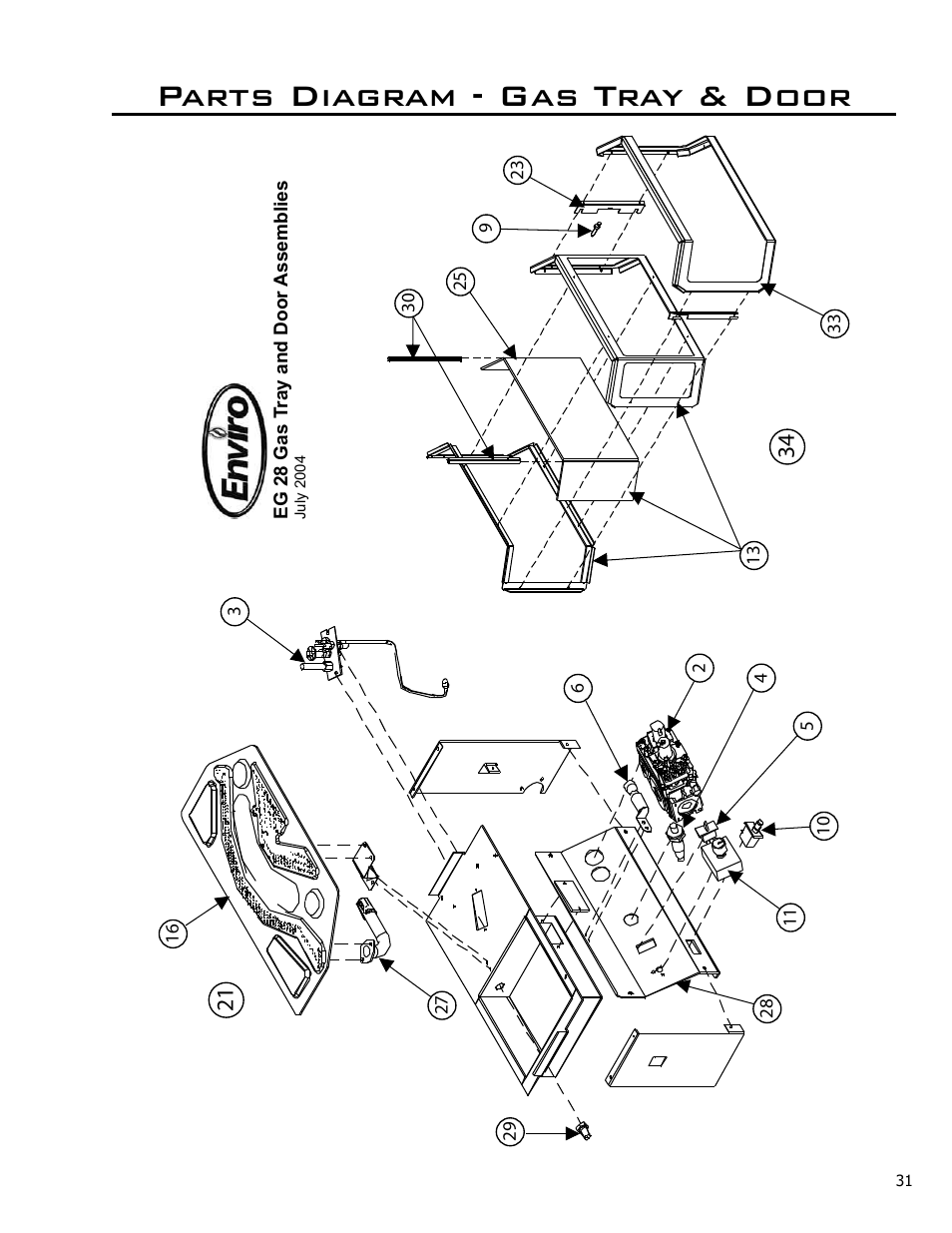 Parts diagram - gas tray & door | Enviro EG28 DV User Manual | Page 31 / 33