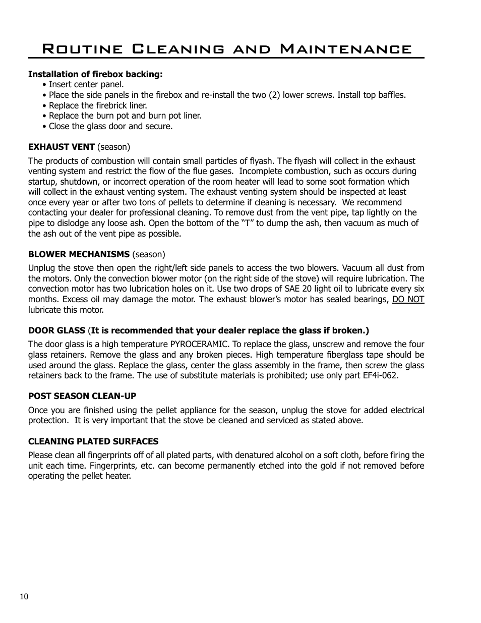 Routine cleaning and maintenance | Enviro EF4 User Manual | Page 10 / 37