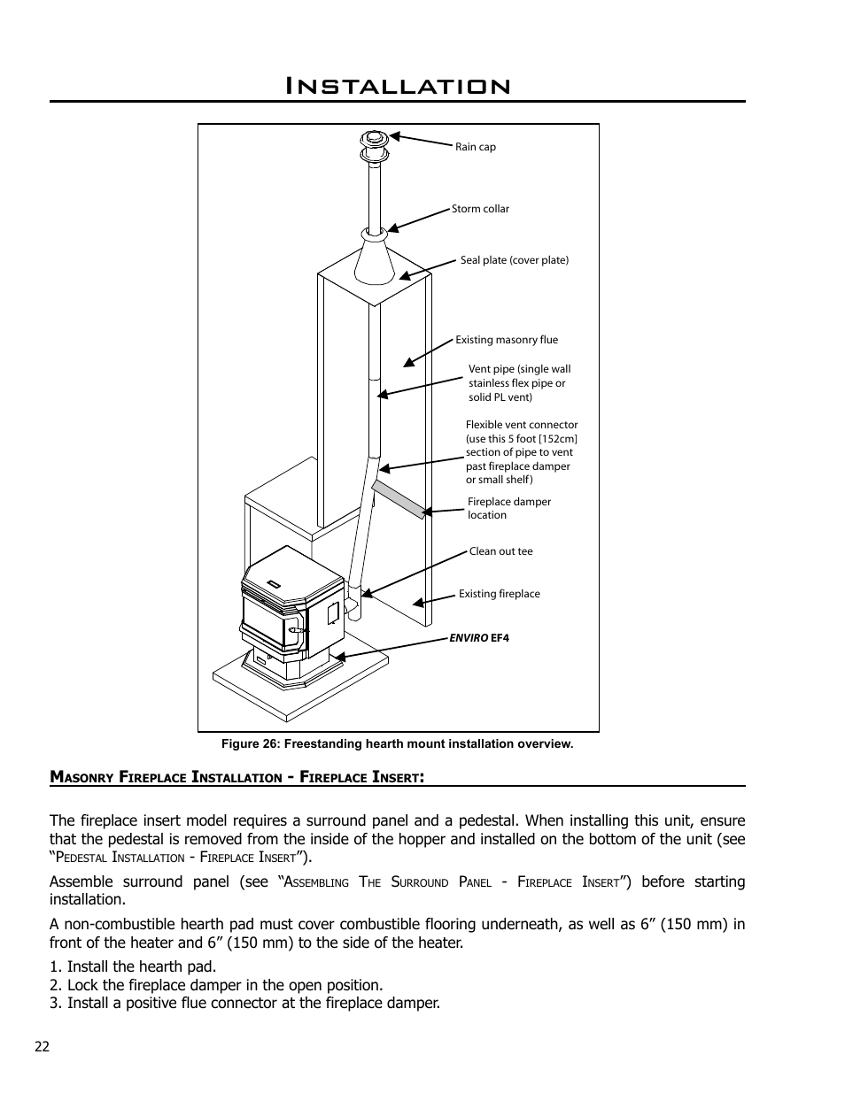 Masonry fireplace installation - fireplace insert, Installation | Enviro EF4 User Manual | Page 22 / 37