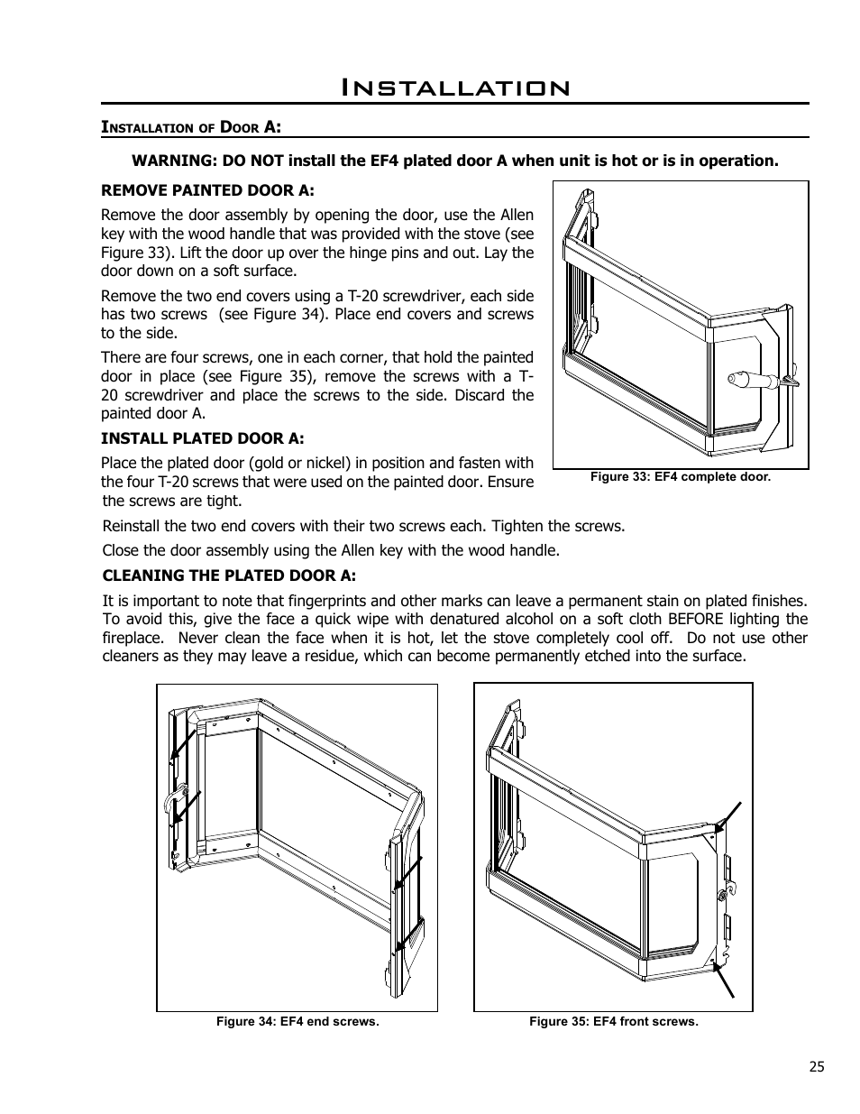 Installation of door a, Installation | Enviro EF4 User Manual | Page 25 / 37