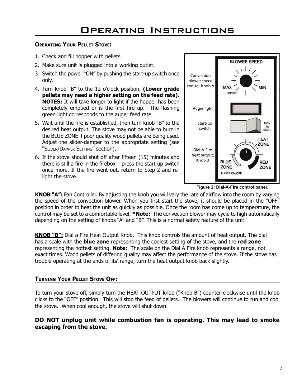 Operating your pellet stove, Turning your pellet stove off, Operating instructions | Enviro EF4 User Manual | Page 7 / 37