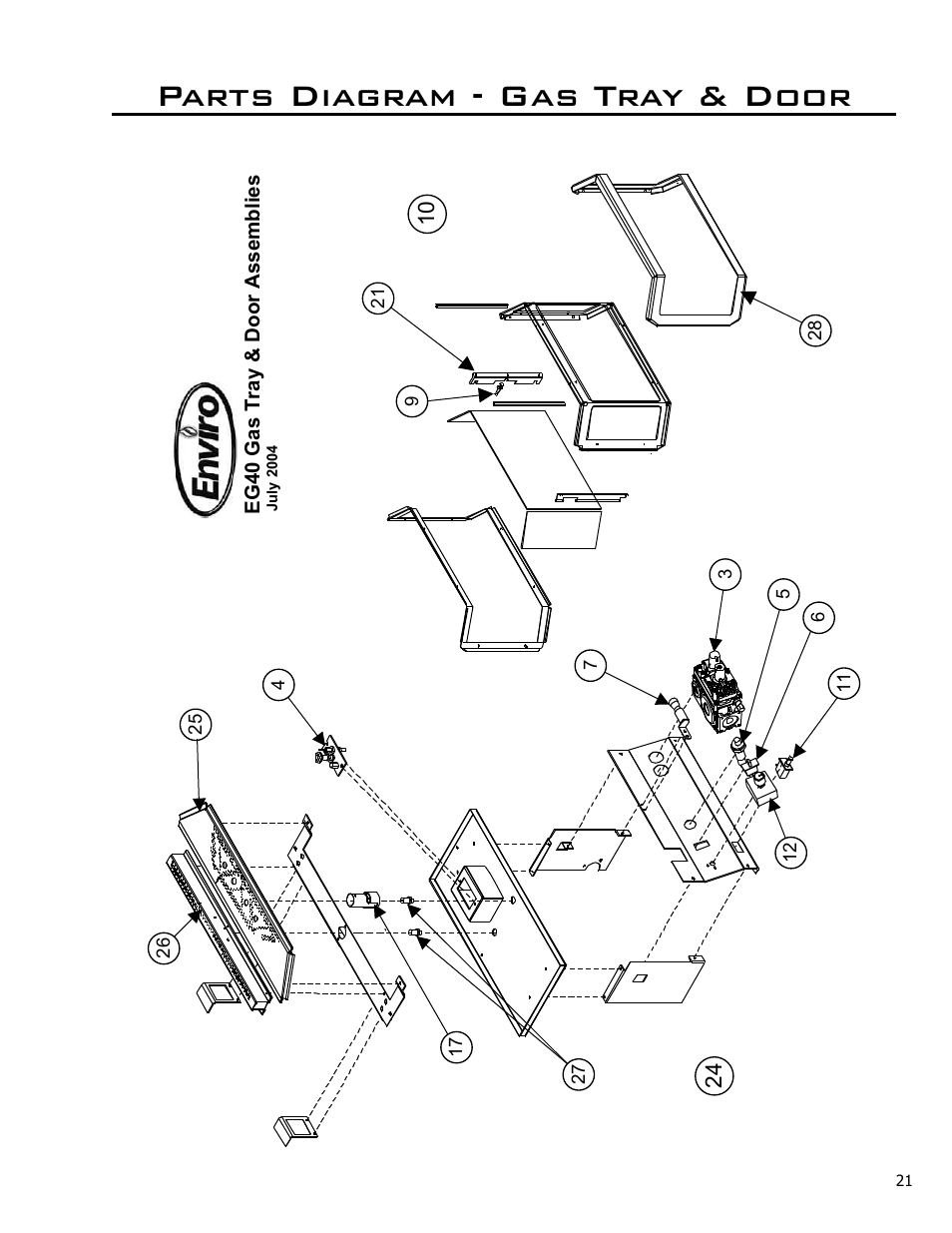 Parts diagram - gas tray & door | Enviro EG40-071 User Manual | Page 21 / 23