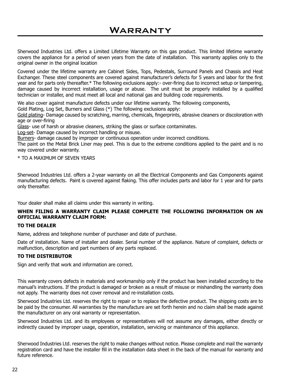 Warranty | Enviro EG40-071 User Manual | Page 22 / 23