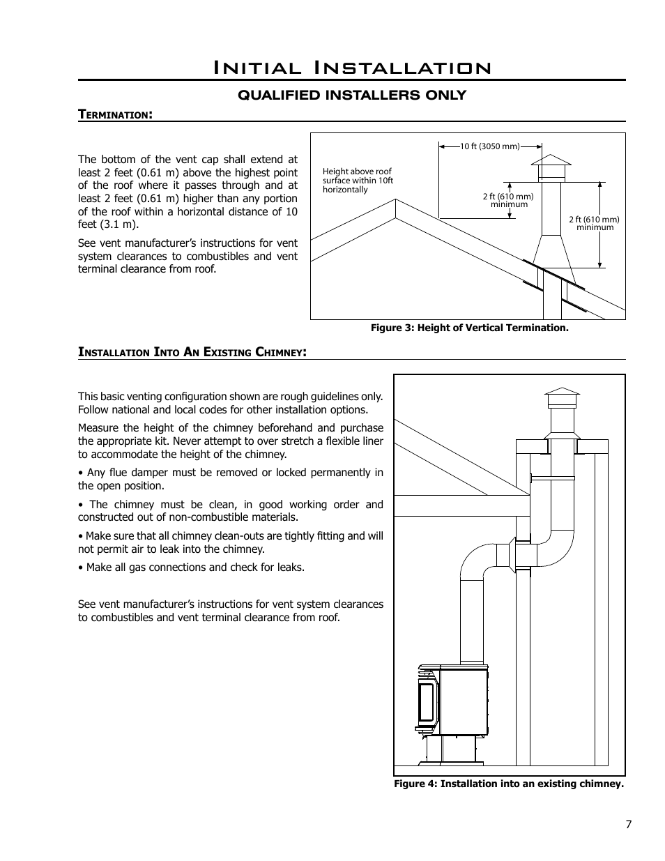 Termination, Installation into an existing chimney, Termination installation into an existing chimney | Initial installation | Enviro EG40-071 User Manual | Page 7 / 23