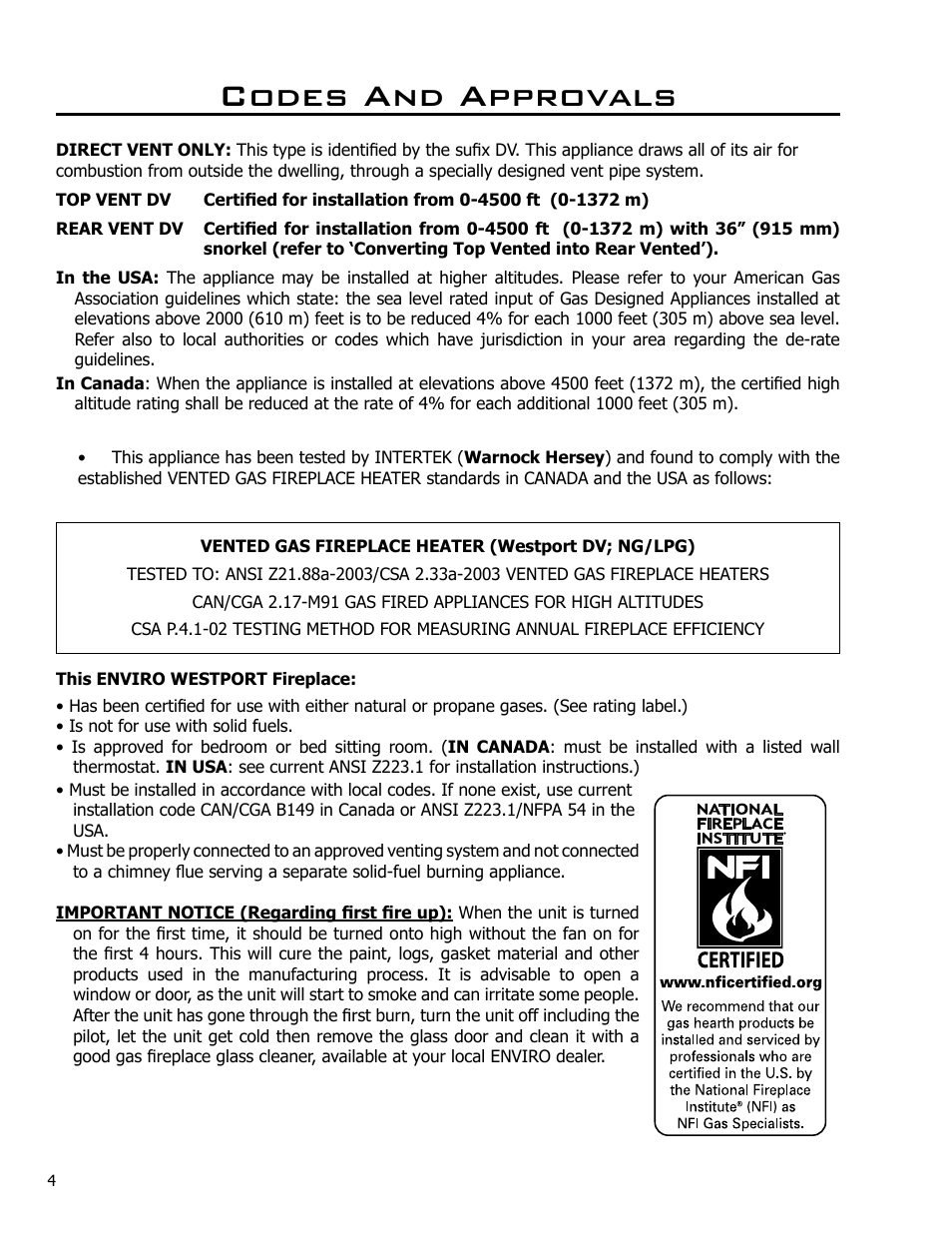 Codes and approvals | Enviro Westport C-10794 User Manual | Page 4 / 45