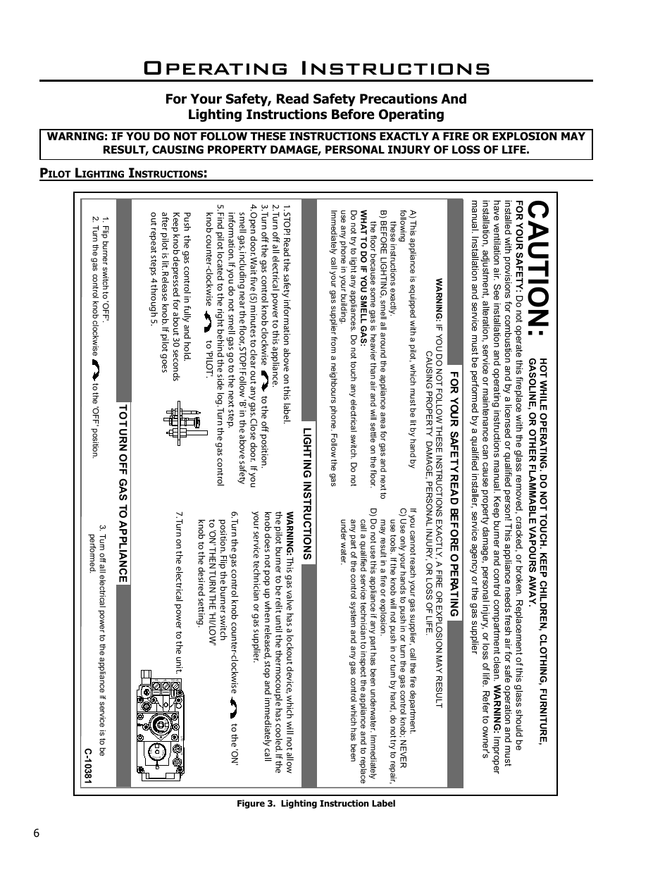 Operating instructions, Pilot lighting instructions, Ca u tio n | Enviro Westport C-10794 User Manual | Page 6 / 45