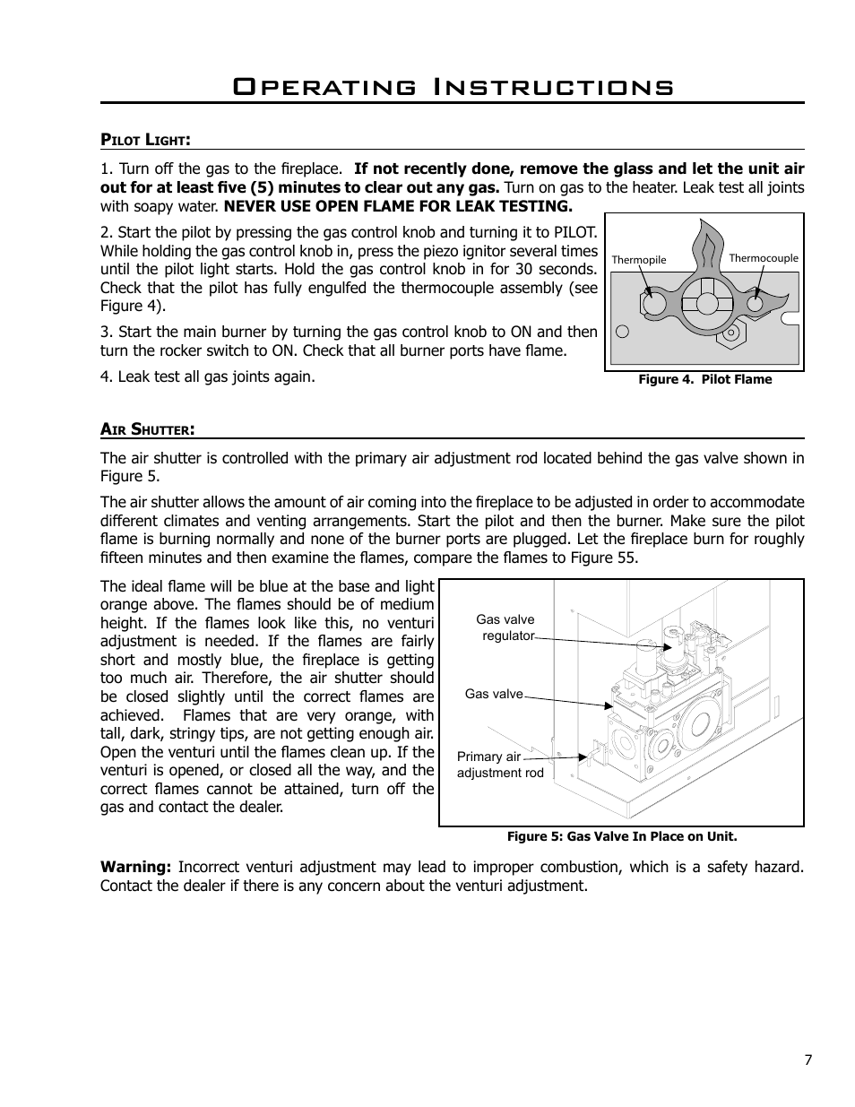 Pilot light, Air shutter, Operating instructions | Enviro Westport C-10794 User Manual | Page 7 / 45