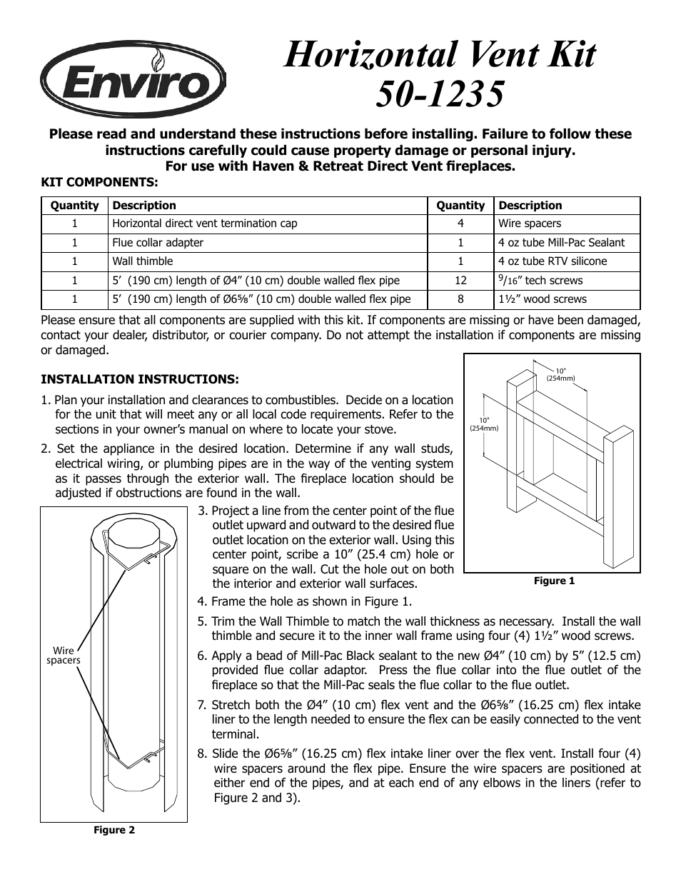 Enviro HORIZONTAL VENT KIT 50-1235 User Manual | 2 pages