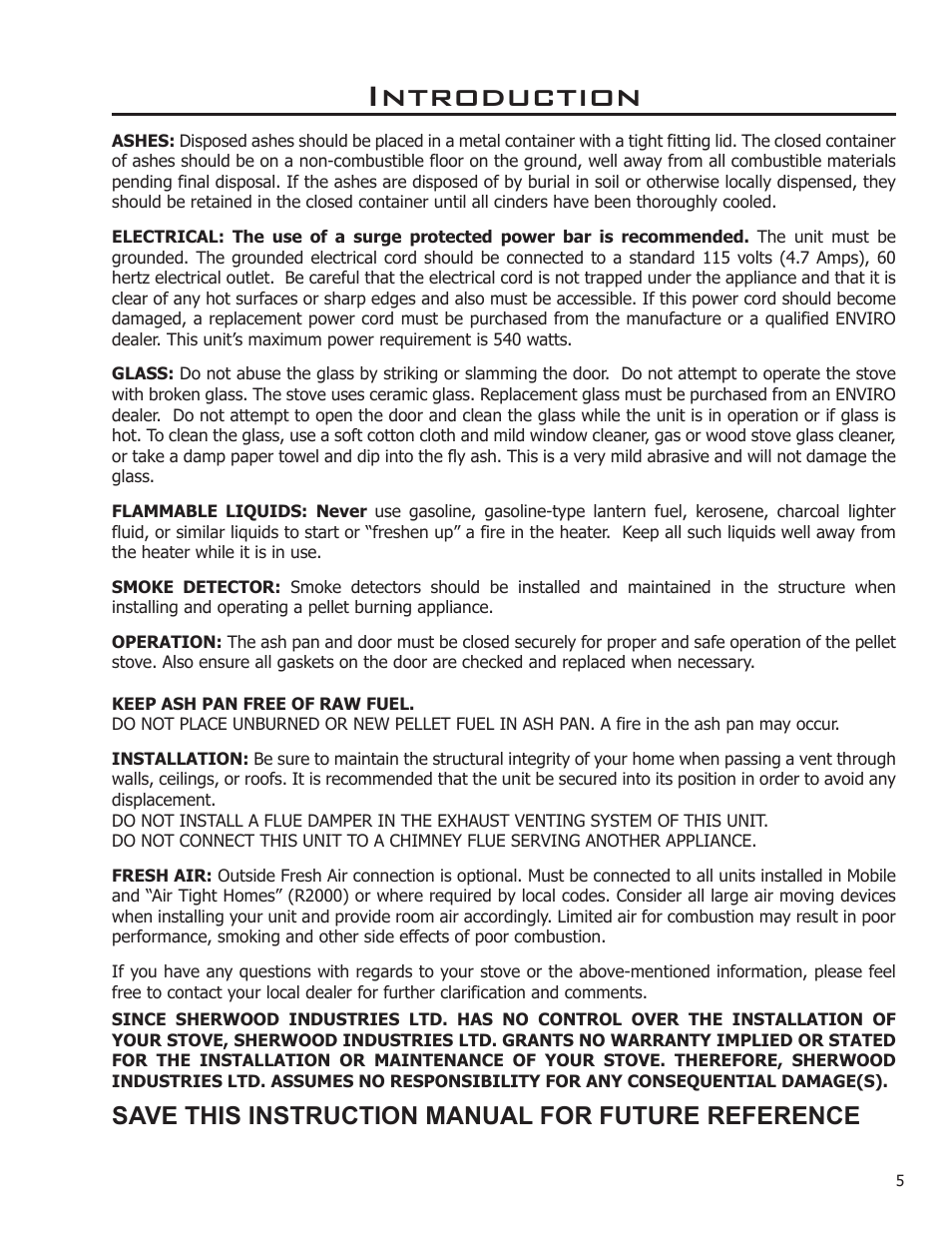 Introduction, Save this instruction manual for future reference | Enviro EVOLUTION 50-1021 User Manual | Page 5 / 14