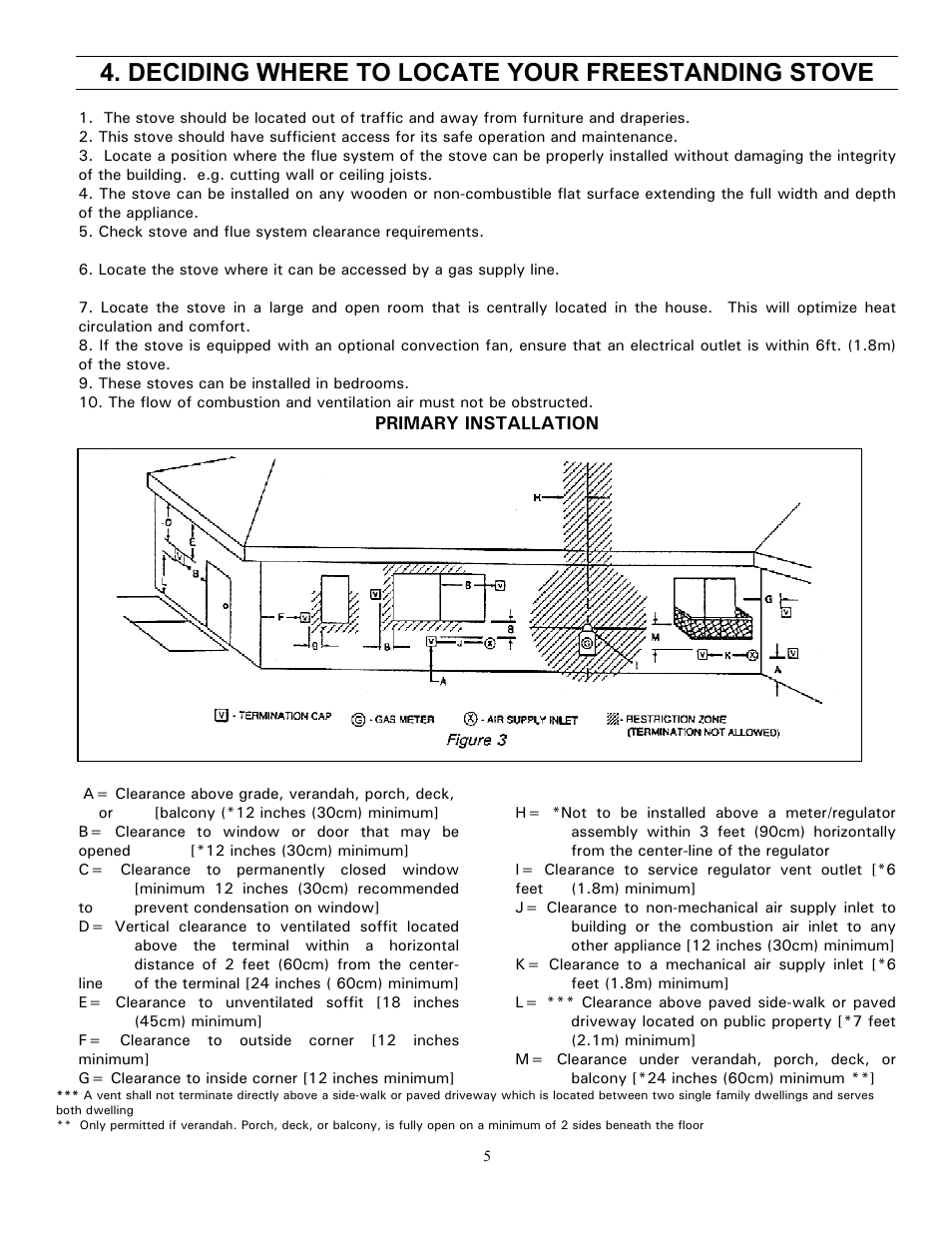 Primary installation, Deciding where to locate your freestanding stove | Enviro GAS 828 BV. INS. User Manual | Page 5 / 20