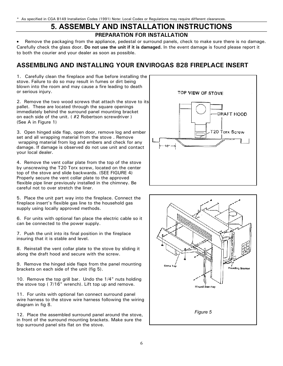 Assembly and installation instructions | Enviro GAS 828 BV. INS. User Manual | Page 6 / 20