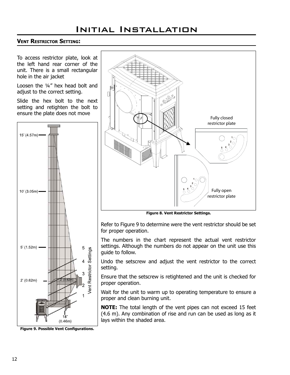 Vent restrictor setting, Initial installation | Enviro Ascot 50-029 User Manual | Page 12 / 33