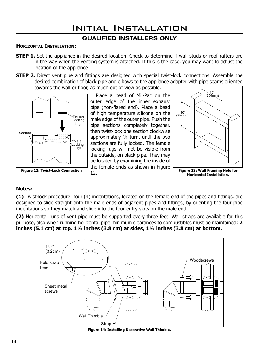Horizontal installation, Initial installation | Enviro Ascot 50-029 User Manual | Page 14 / 33