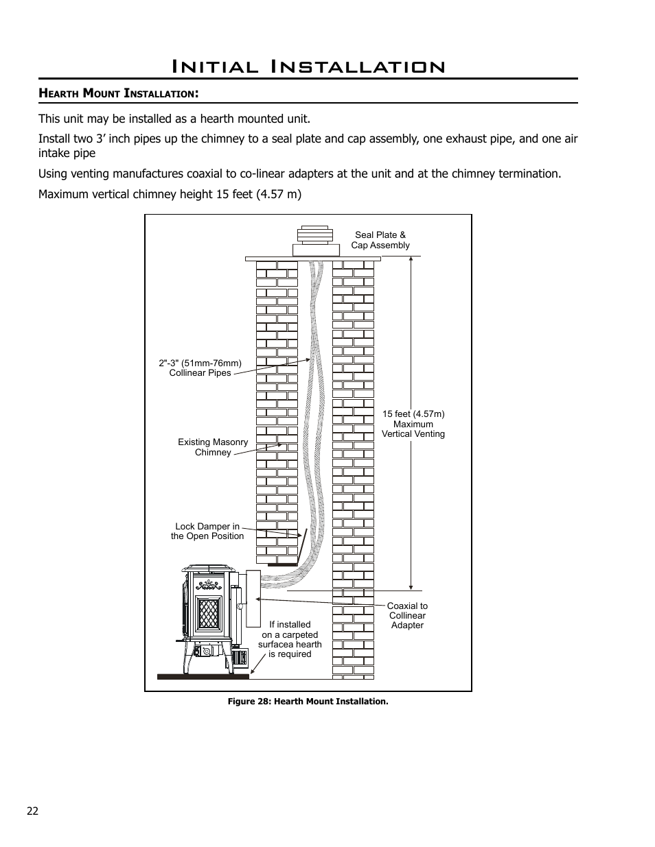 Hearth mount installation, Initial installation | Enviro Ascot 50-029 User Manual | Page 22 / 33