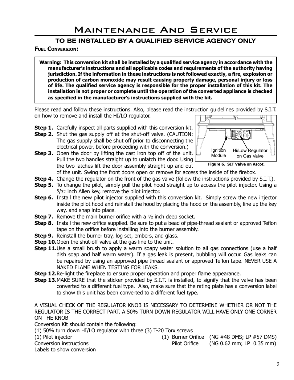 Fuel conversion, Maintenance and service | Enviro Ascot 50-029 User Manual | Page 9 / 33