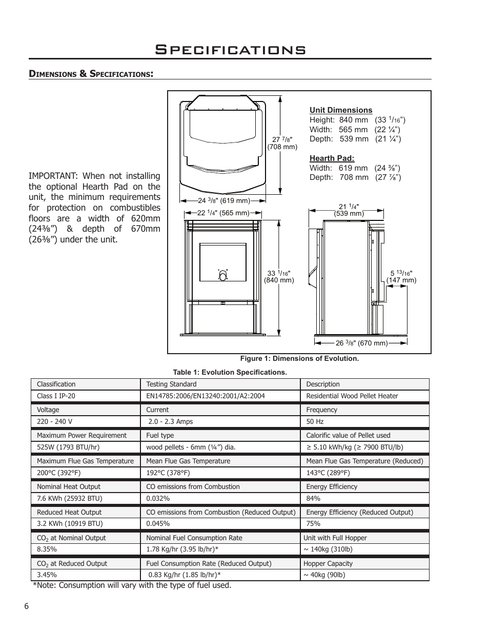 Specifications, Imensions & specifications | Enviro 50-1573 User Manual | Page 6 / 13